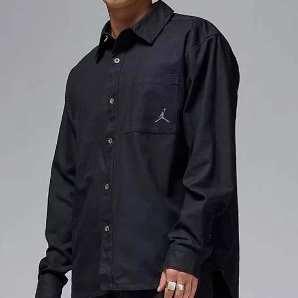Nike Jordan Essentials Mens Button Down Shirt Black FV7446-010 Medium NWT